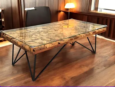 Wooden art coffee table 130x70 cm Height 45 cm