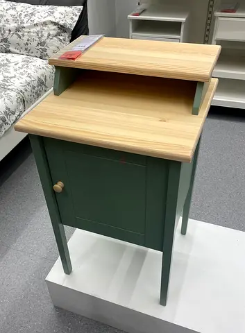 Pine Wood Side Table with Storage Cabinet - Light Green Legs