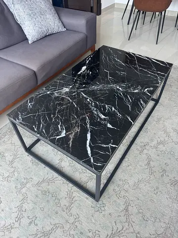 Black Marble Top Coffee Table with Metal Frame