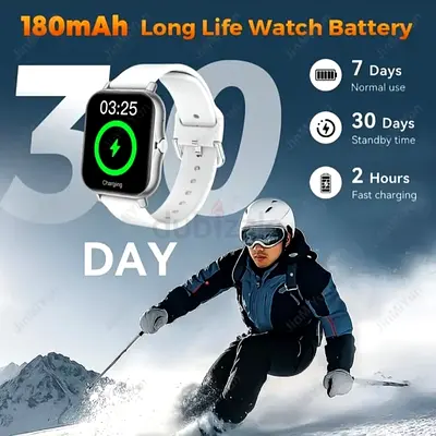 Smartwatch with 180mAh Battery — White Strap, Fitness  Sleep Tracking