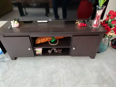 Dark Wood TV Stand with Storage Cabinets and Shelves for free