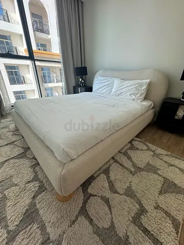 PAN Home - Beige Upholstered Double Bed with Headboard - Excellent Condition