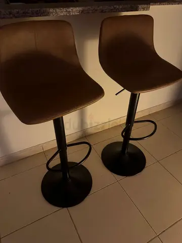 Set of 2 Brown Swivel Bar Stools with Footrests