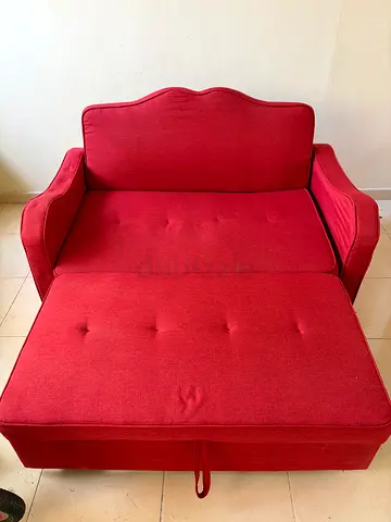 Red Fabric 2-Seater Sofa Bed — Flawless Condition - Size 140 by 210