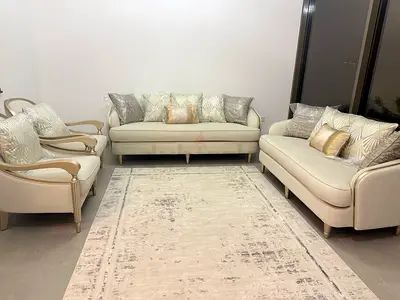Cream 4-piece Living Room Sofa Set with Accent Cushions-only 1 month use