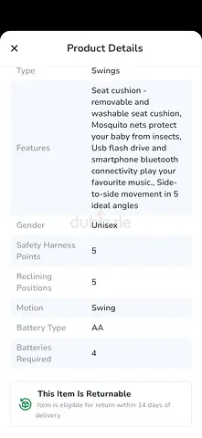 Baby Swing with Removable Washable Cushion, Mosquito Net  USB Music
