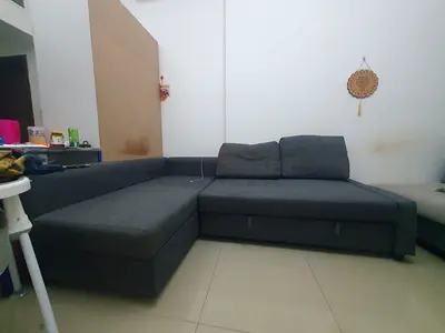 L-shaped grey fabric sectional sofa - good condition