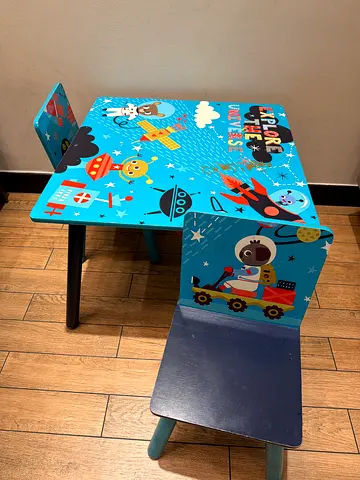 Kids Table and Chair Set with Space Theme - Good Condition