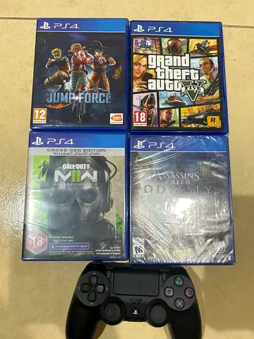 PS4 Games Bundle (GTA V, Assassins Creed, Jump Force, MW3) with DualShock Controller
