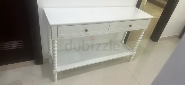 White Wooden Console Table with Drawer and Lower Shelf 120 cm