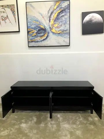 Solidwood TV table with glass top