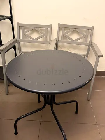 Metal Round Outdoor Table with Two Matching Chairs