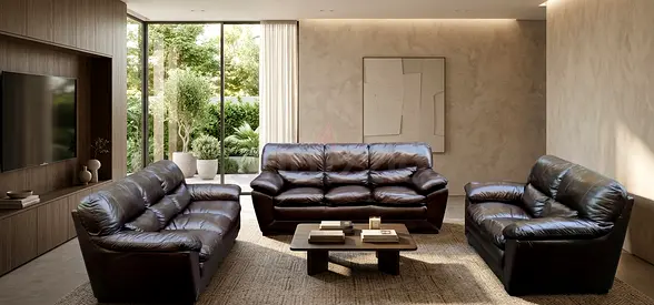 Dark Brown Leather 3-Piece Sofa Set – Comfortable Living Room Set