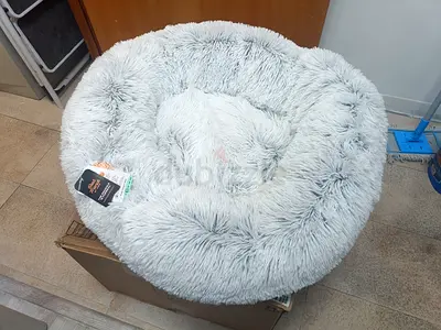 Cat and Dog Bed  Grey Plush Donut Pet Bed - Large