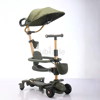 Kids Kick Scooter with Detachable Seat  Canopy, Foldable, LED Wheels, Music, Parent Handle, - Grey