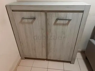 Compact 2-Door Wooden Cabinet / Sideboard - Light Grey Finish