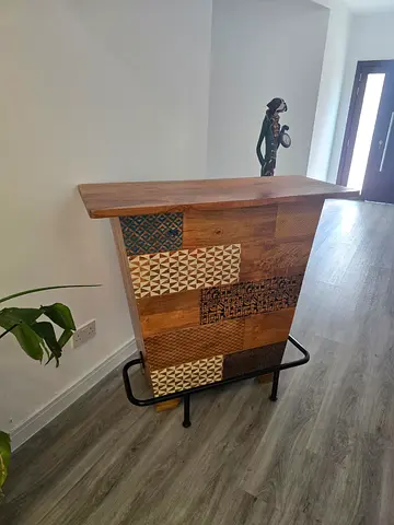 Solid Wood Home Bar Table with Patterned Front - Compact
