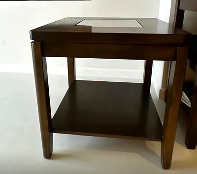 Solid Wood Side Table with Lower Shelf - Dark Brown