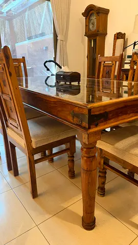 Negotiable Solid Wooden Dining Table with 6 Chairs - Classic Rustic Finish
