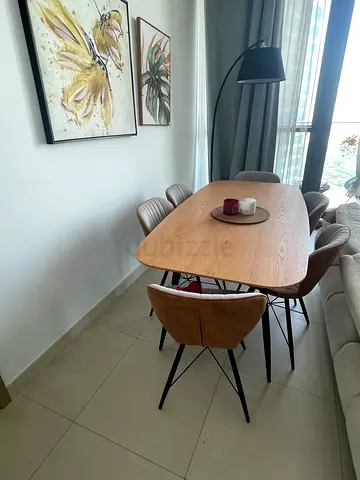 Oak Wood Dining Table with 4 Upholstered Chairs - Good Condition