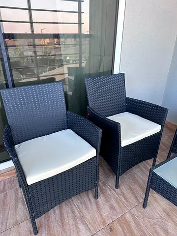 Outdoor Wicker Patio Chairs with Cushions - Set of 3 with table