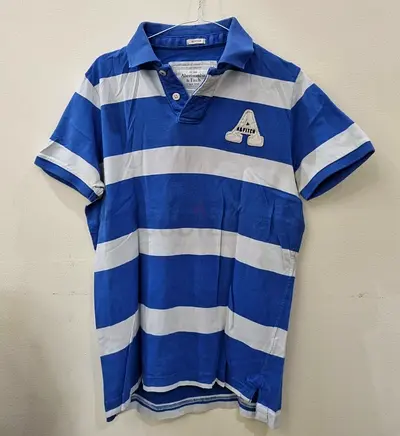 Abercrombie  Fitch (AF) Blue / Grey and white striped polo shirt - Size L