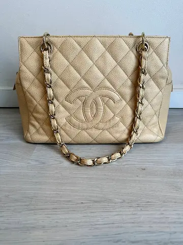Chanel mini shopping, vintage, beige.