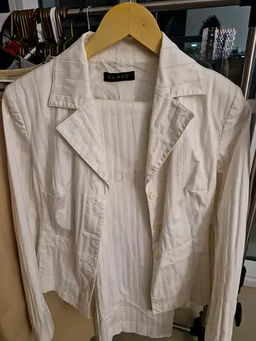 White Pinstripe Womens Blazer and trouser- Size Medium (approx) - Good Condition