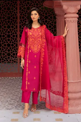 Maria. B. Lawn Luxury Pret Embroidered Pink Dress - 3 piece - Size M - new with tag