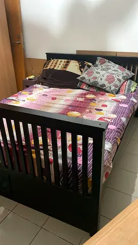 Black King size solid wood bed with mattress with storage space