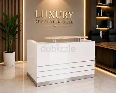 Luxury White Reception Desk – Modern Office Counter Table UAE