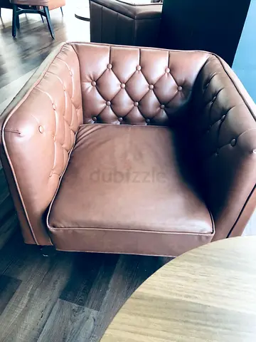 Brown Tufted Leather Armchair - Single Seater Accent Chair