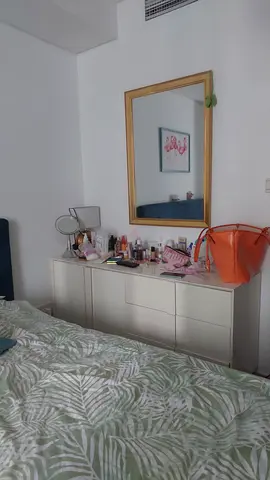 White bedroom dresser/vanity with mirror — good condition