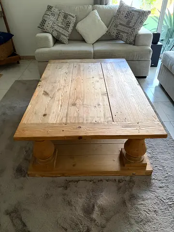 Solid Pine Rustic Coffee Table with Turned Legs