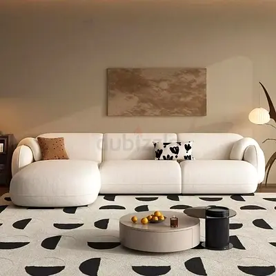 Modern Cream L-Shaped Sofa with Curved Chaise