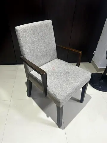 Grey Fabric Dining/Accent Chair with Wooden Arms