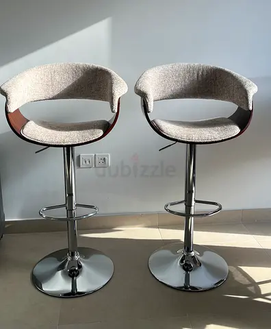 Pair of Modern Adjustable Bar Stools with Upholstered Seats