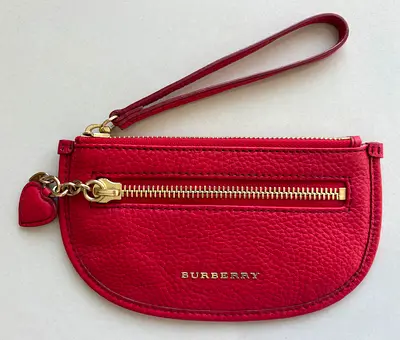 Unique BURBERRY Red Leather Heart Charm Wristlet