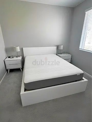 Ikea White Queen Malm bed frame with Ikea Queen Mattress
