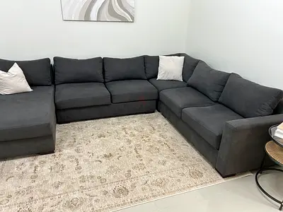 Dark Gray L-shaped Sofa Set with Chaise - Good Condition