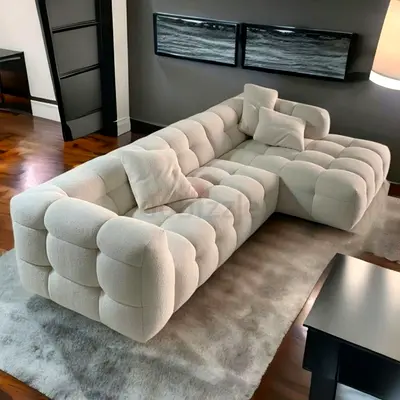 Modern Modular White Tufted Sectional Sofa (L-shape)