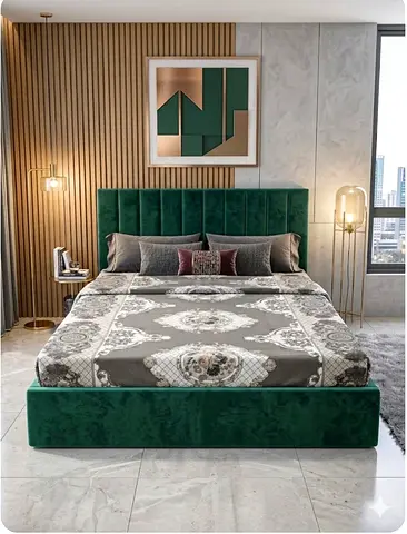 Emerald Green Velvet King Bed Frame New  Family Bed Good Quality