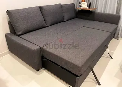Grey L-shaped Sofa Bed with Storage - Modern, Good Condition