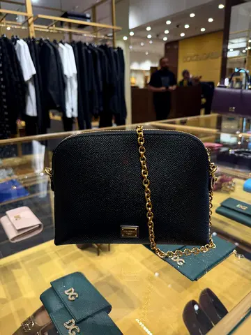 Black Leather Crossbody Bag with Gold Chain Strap - Small DOLCE  GABBANA