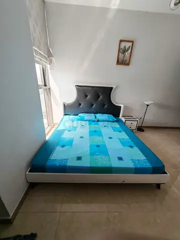 Queen bed frame with mattress — modern tufted headboard