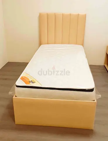 Brand New Single beige upholstered bed frame with mattress