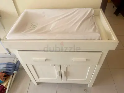 White Wooden Baby Changing Table with Storage Cabinet - Good Condition