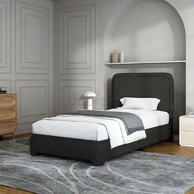 Charcoal boucle curved twin bed frame