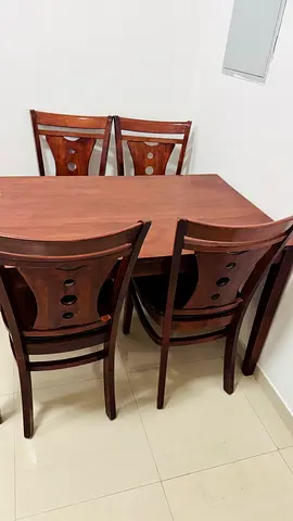 Solid Wood 4-Seater Dining Table with Chairs - Dark Brown
