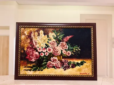 Framed Floral Oil Painting - Vintage Decorative Art